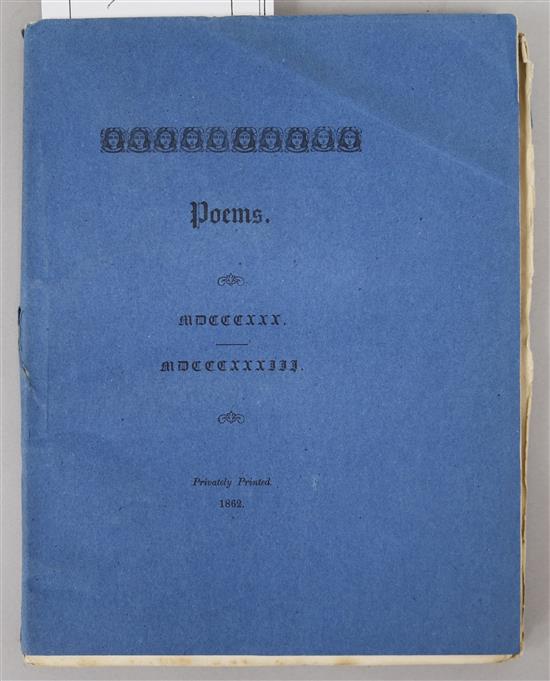 Tennyson, Alfred Baron Tennyson - Poems MDCCCXXX - MDCCCXXXIII uncut in original blue wrappers,